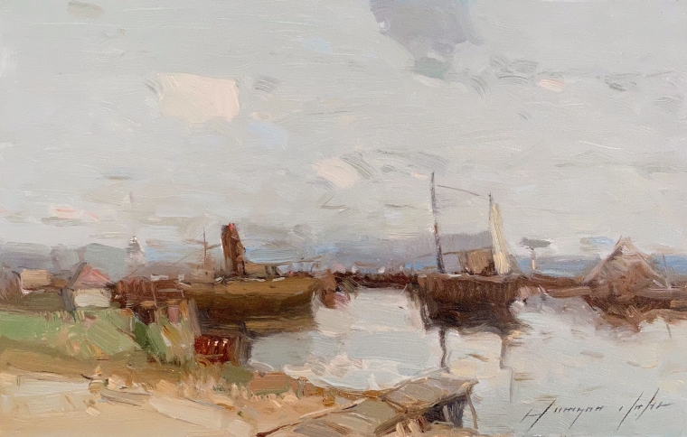 Harbor, Original oil Painting, Handmade artwork, One of a Kind          